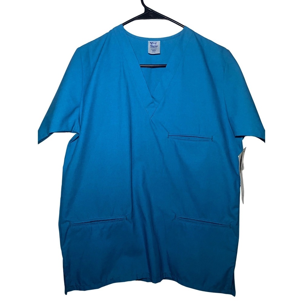 NWT Vital Signs Womens Small Blue V Neck Scrubs Top Healthcare Apparel